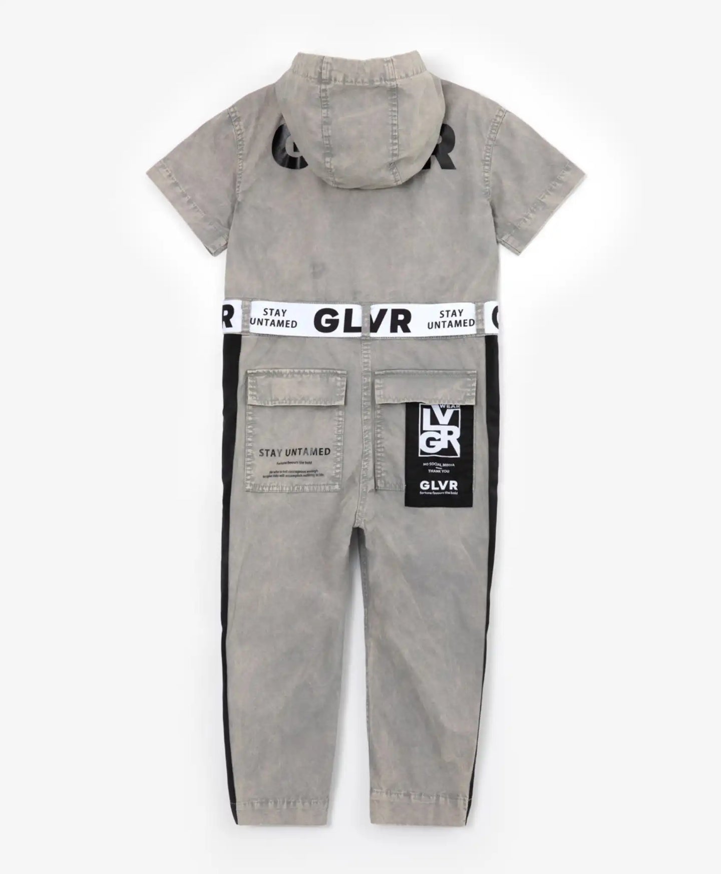 Salopetă din denim cu glugă, dungi și imprimeu, gri, Gulliver