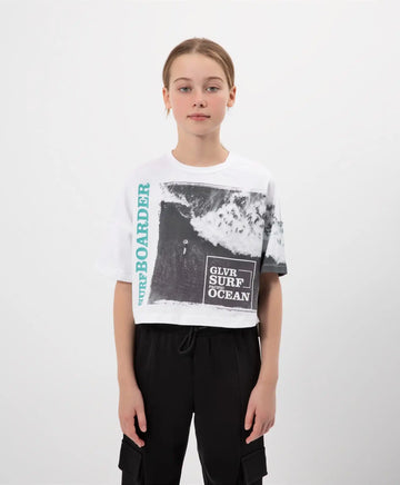 Tricou cu umeri decupați și decor asimetric, alb, Gulliver