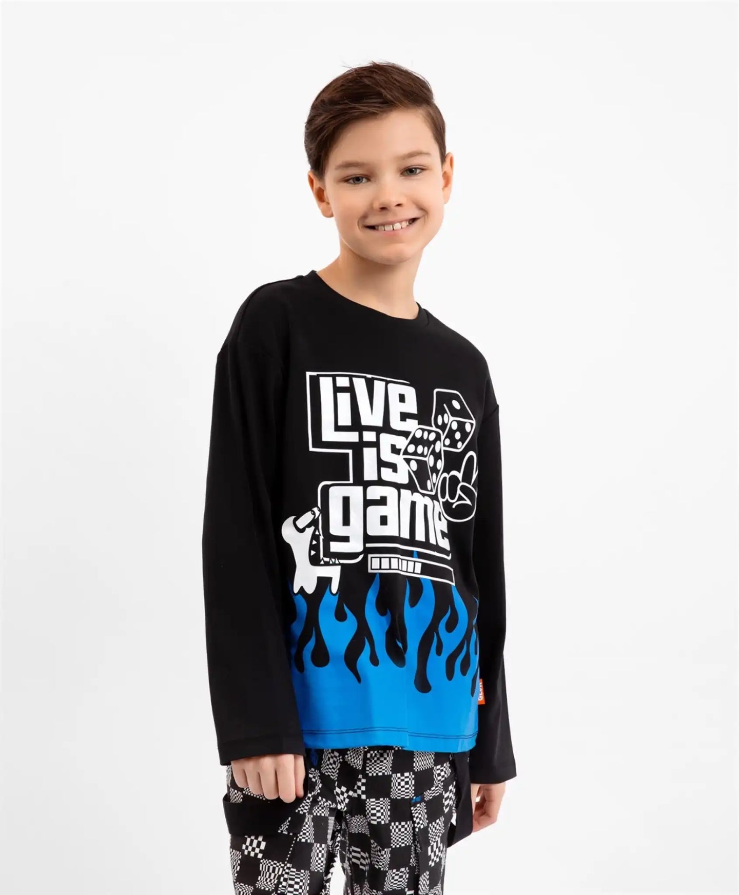 Tricou cu mâneci lungi cu imprimeu mare negru, Gulliver