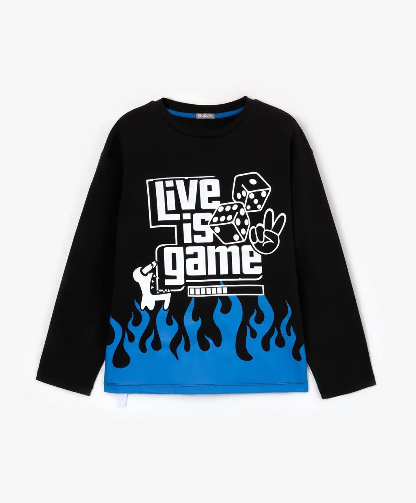 Tricou cu mâneci lungi cu imprimeu mare negru, Gulliver