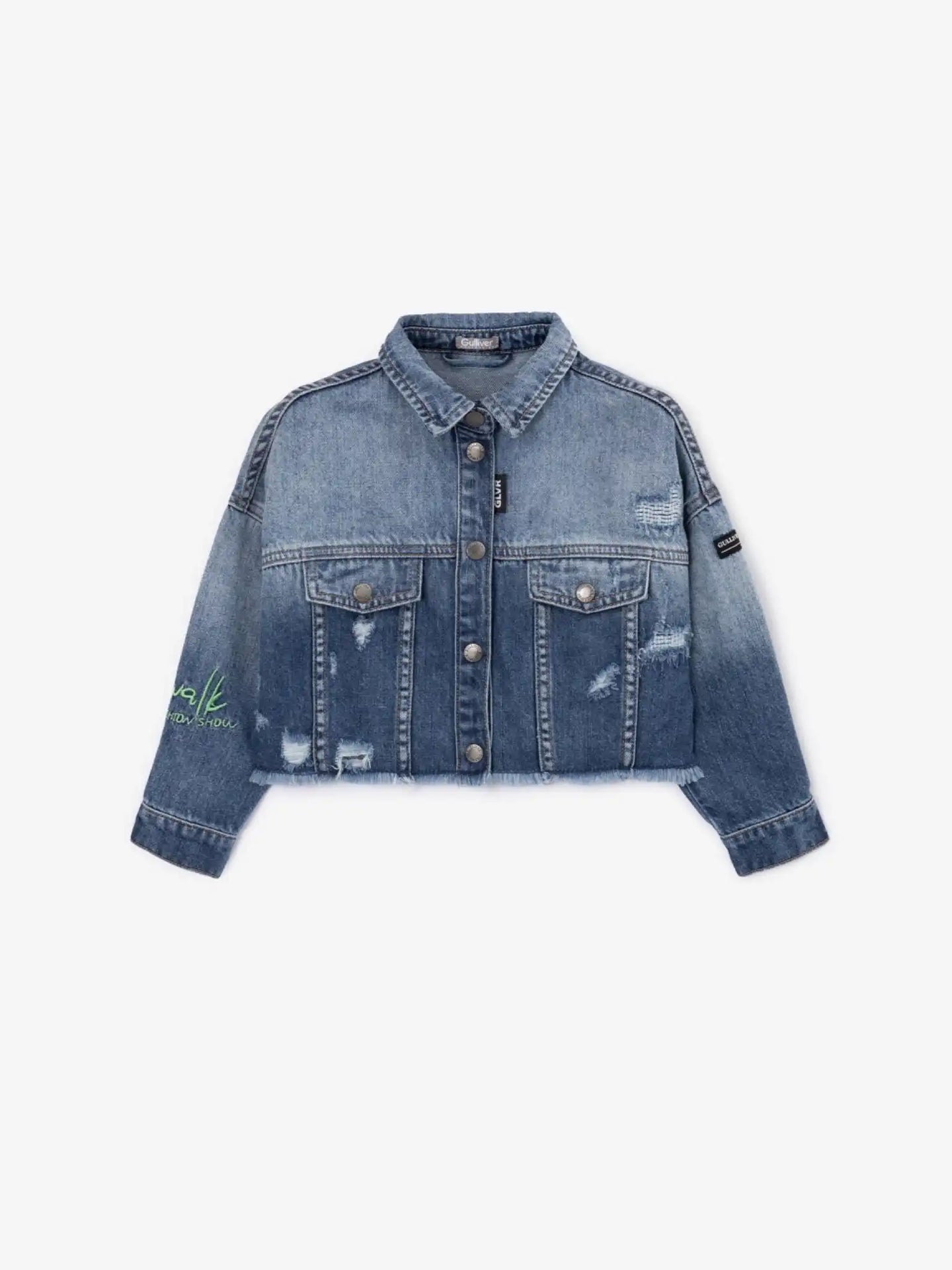 Jachetă din denim cu franjuri la tiv, Gulliver