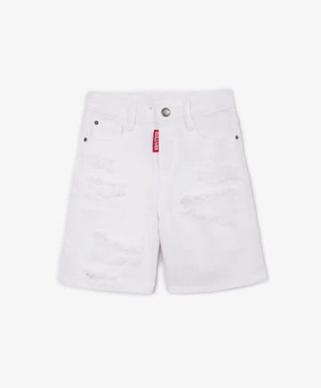 Pantaloni scurți din denim alb, cu efect de deteriorare, pentru băiat, Gulliver