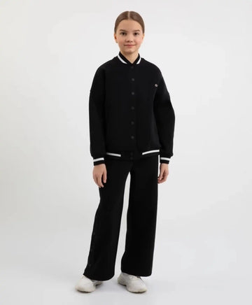 Pantaloni tricot cu nasturi pe cusăturile laterale, negri, pentru fată, Gulliver