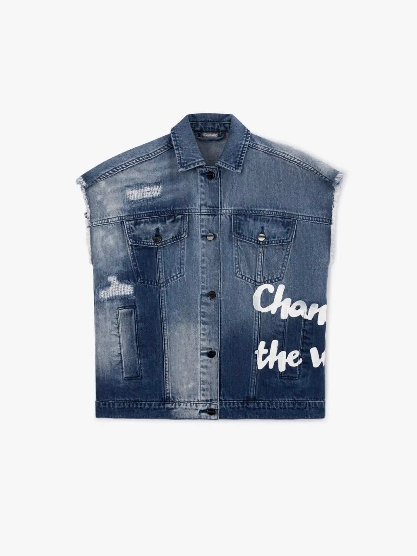 Vestă din denim albastră, cu efect de deteriorare, pentru fete, Gulliver