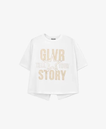 Tricou cu accent pe spate, alb, pentru fată, Gulliver