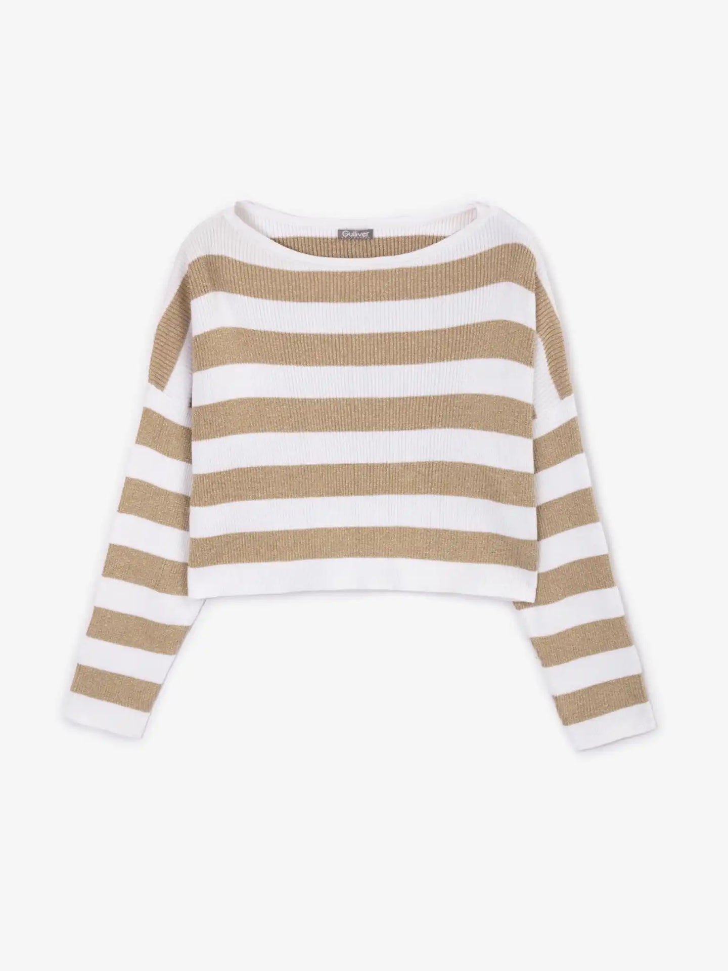 Pulover tricotat, cu dungi late și fir lurex auriu, Gulliver
