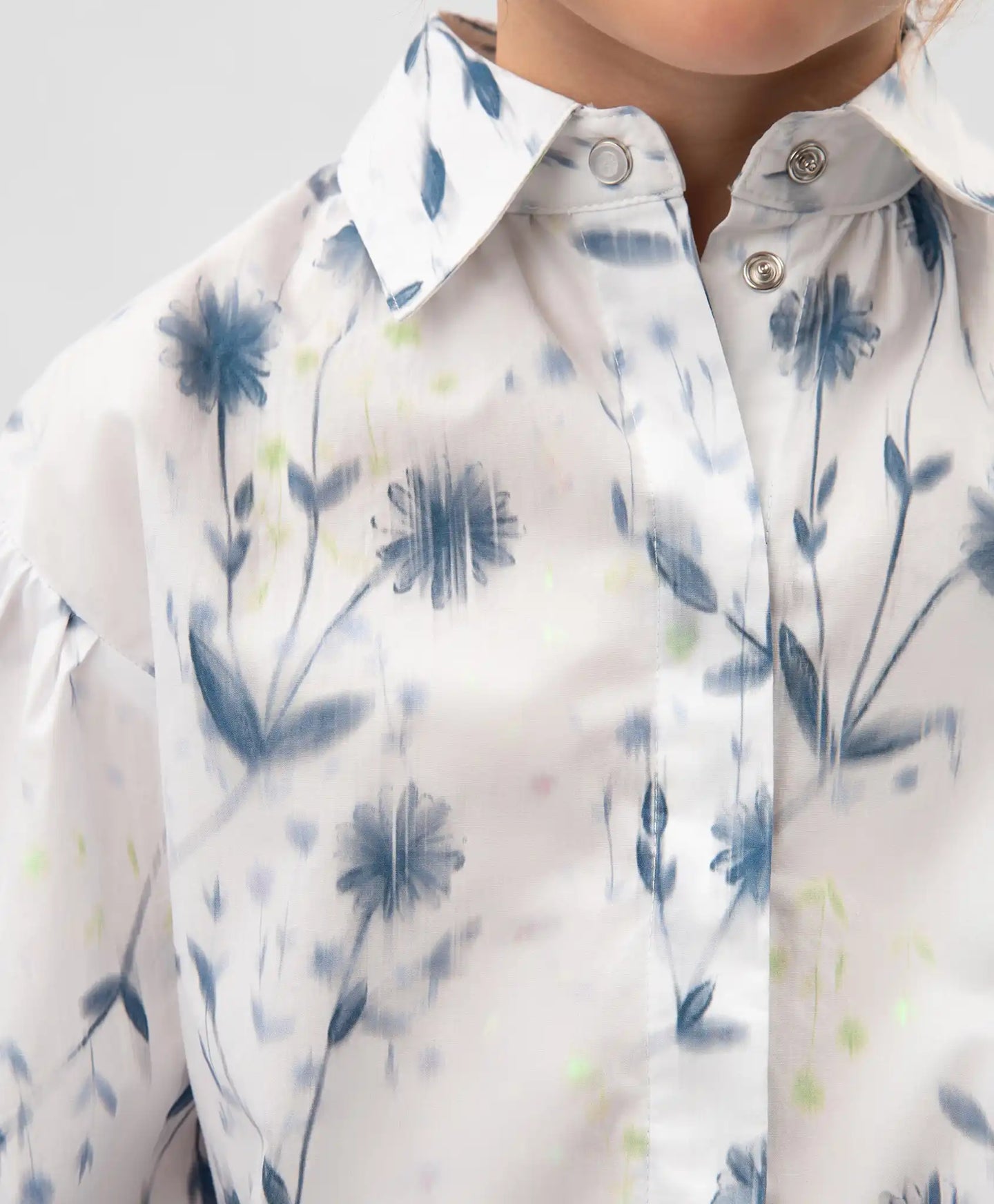 Bluză cu mânecă lungă din poplin cu motiv floral, albă, Gulliver