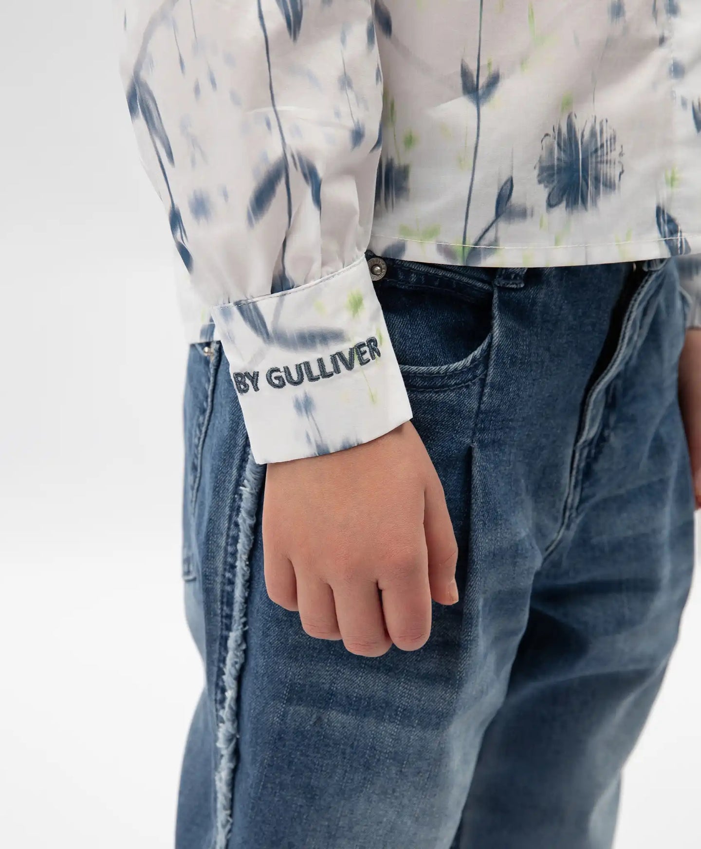 Bluză cu mânecă lungă din poplin cu motiv floral, albă, Gulliver