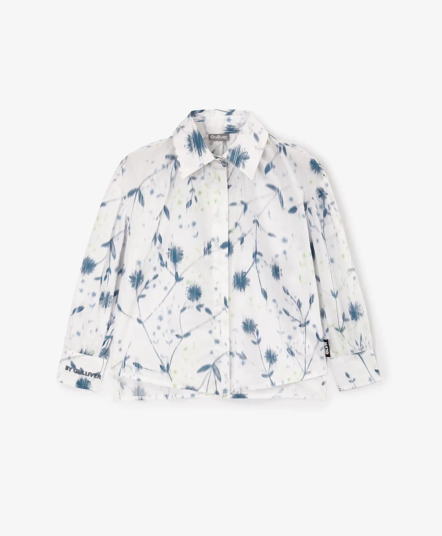 Bluză cu mânecă lungă din poplin cu motiv floral, albă, Gulliver