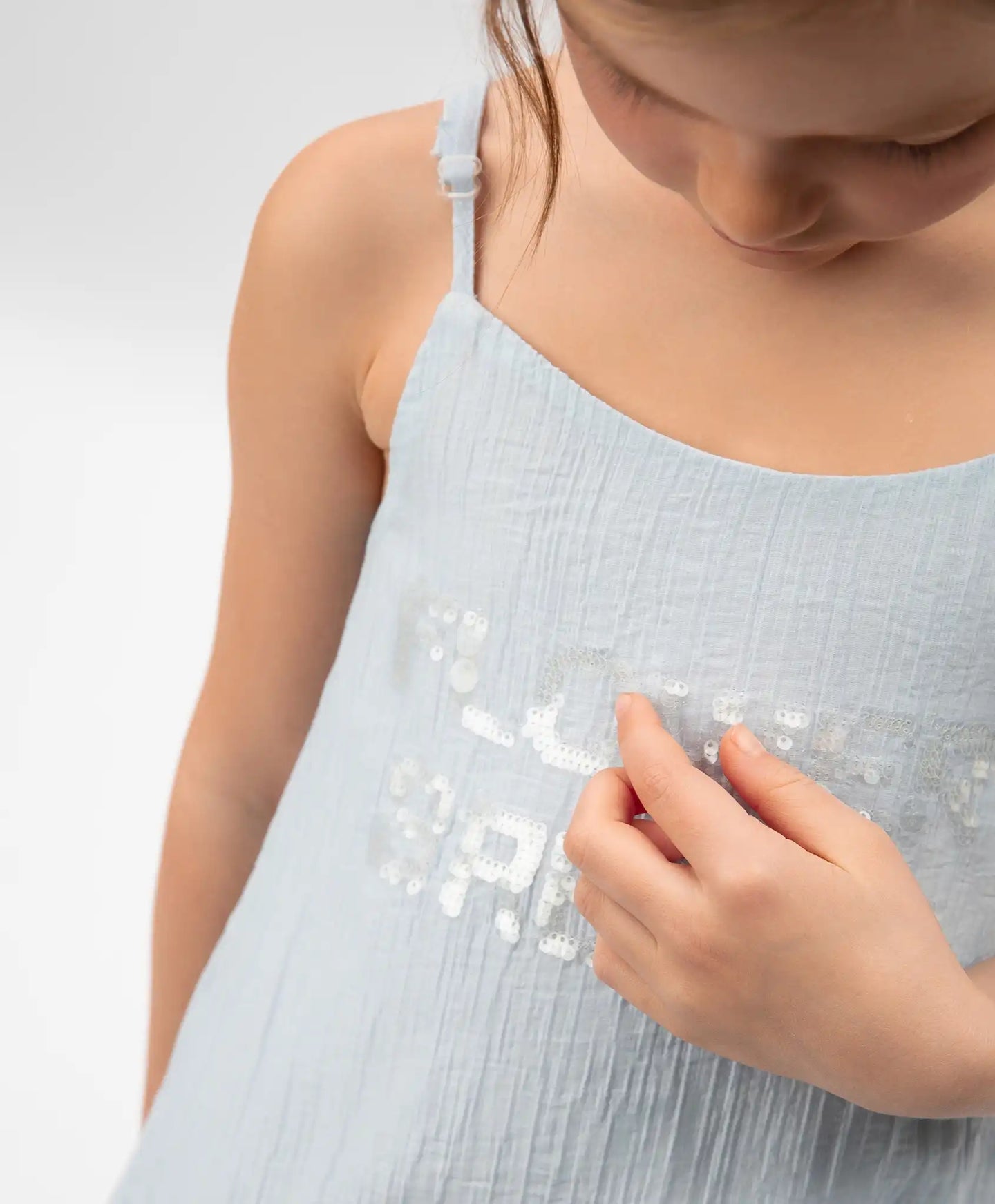 Rochie-sărafan pentru copii, albastră, din viscoză subțire și semi-transparentă, Gulliver.