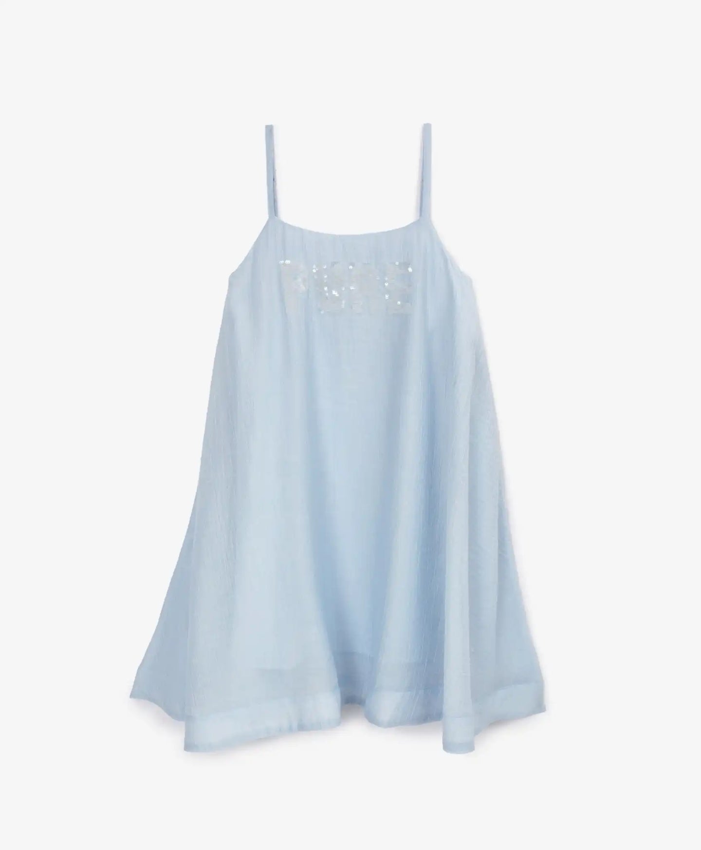 Rochie-sărafan pentru copii, albastră, din viscoză subțire și semi-transparentă, Gulliver.