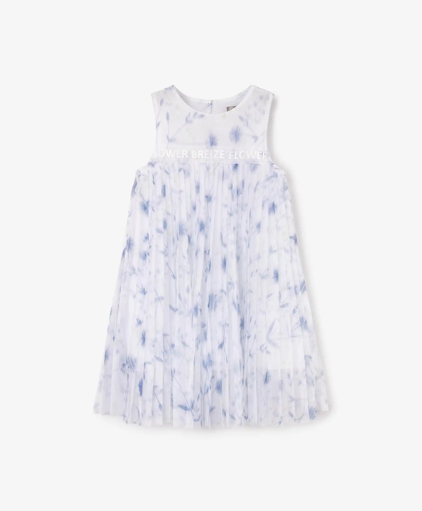 Rochie pentru copii, albă, din plasă plisată cu model floral și căptușeală, Gulliver.