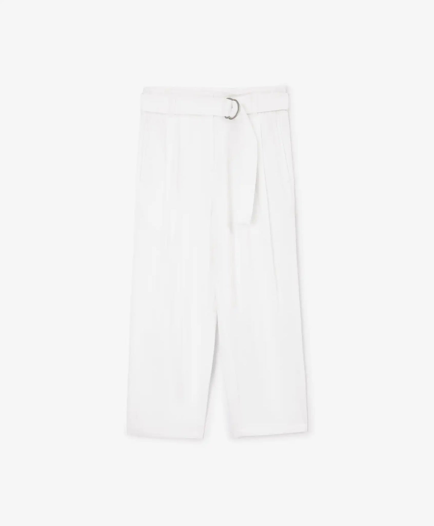 Pantaloni textili pentru fată, cu curea și croială conică, albi, Gulliver