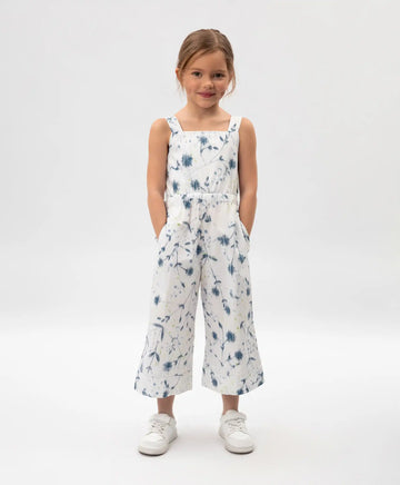 Salopetă albă cu motiv floral din poplin, Gulliver