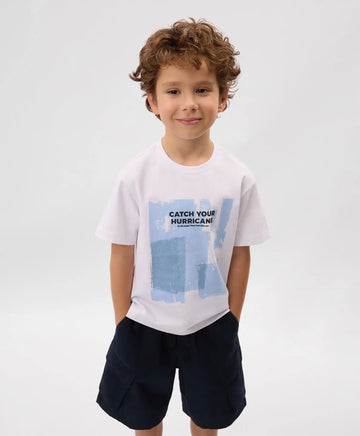 Tricou cu mânecă scurtă pentru băiat, alb, cu imprimeu, Gulliver