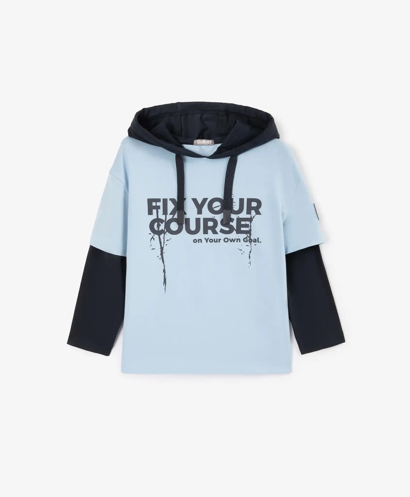 Longsleeve cu glugă pentru băieți cu imitație de straturi și imprimeu albastru Gulliver