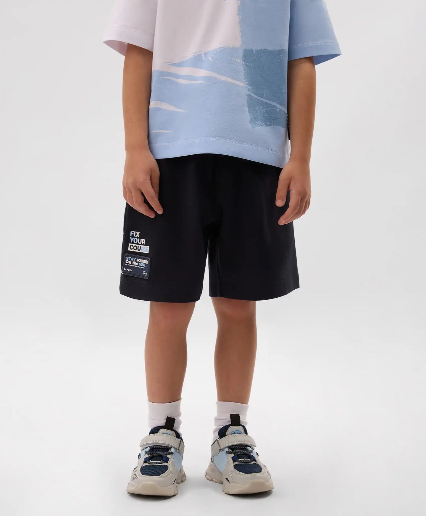 Pantaloni scurți pentru băiat, cu imprimeu din pique, bleumarin, Gulliver