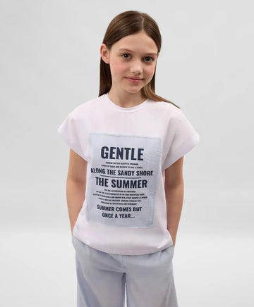 Tricou pentru fată cu siluetă oversize moderată și mânecă scurtă completă, alb, Gulliver