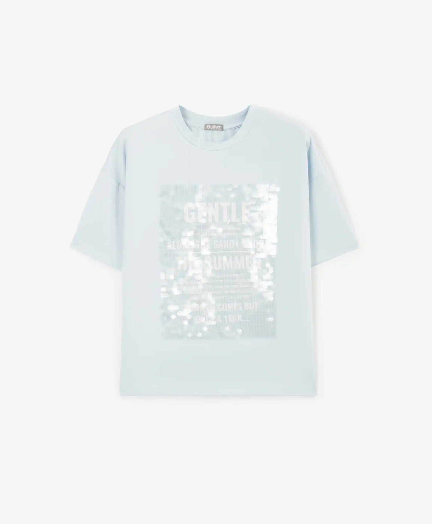 Tricou oversize pentru fată cu decorațiune din paiete transparente, albastru, Gulliver