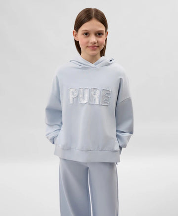 Hanorac cu glugă pentru fete cu siluetă moderat oversized și decorație din paiete transparente albastre Gulliver