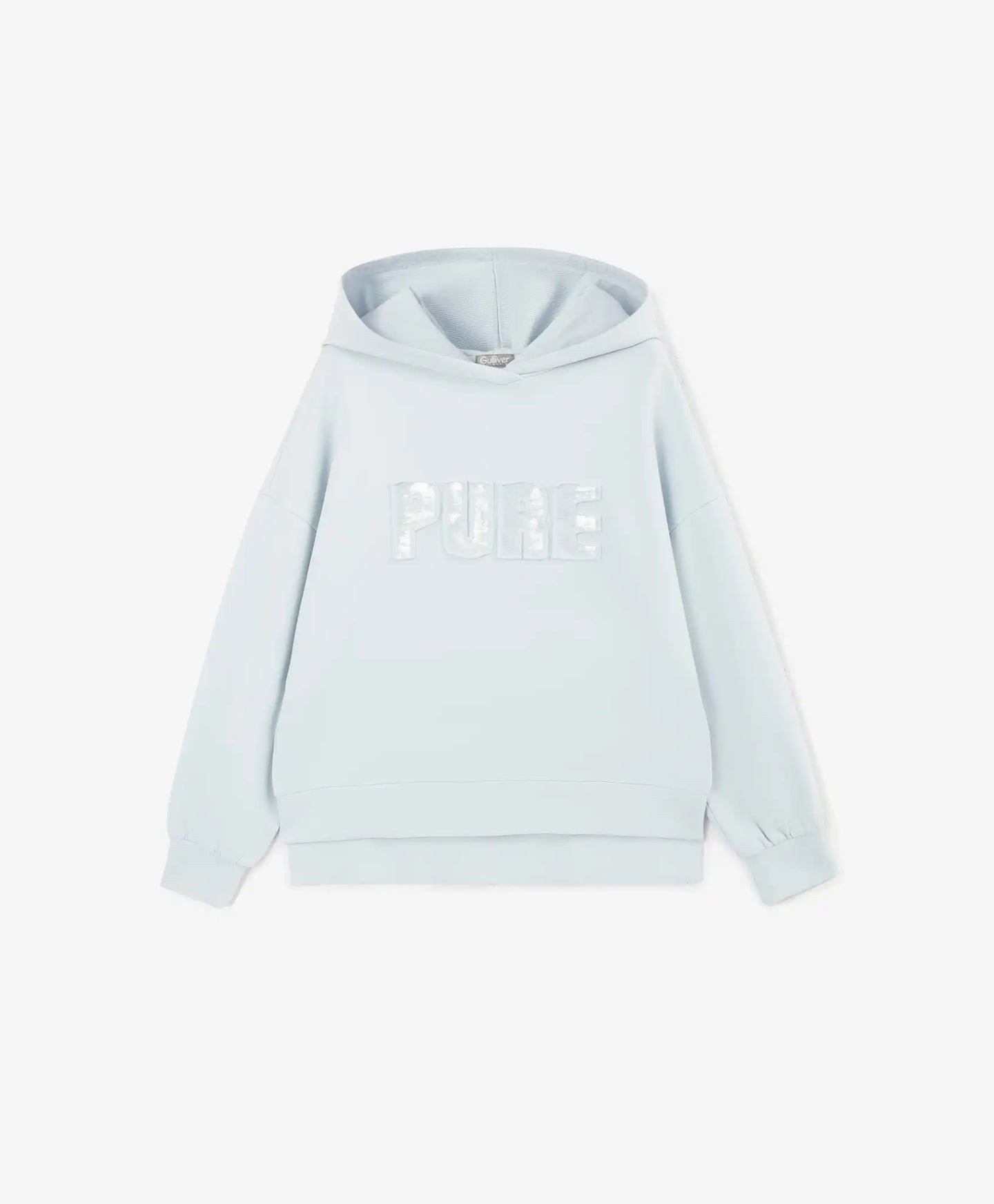 Hanorac cu glugă pentru fete cu siluetă moderat oversized și decorație din paiete transparente albastre Gulliver