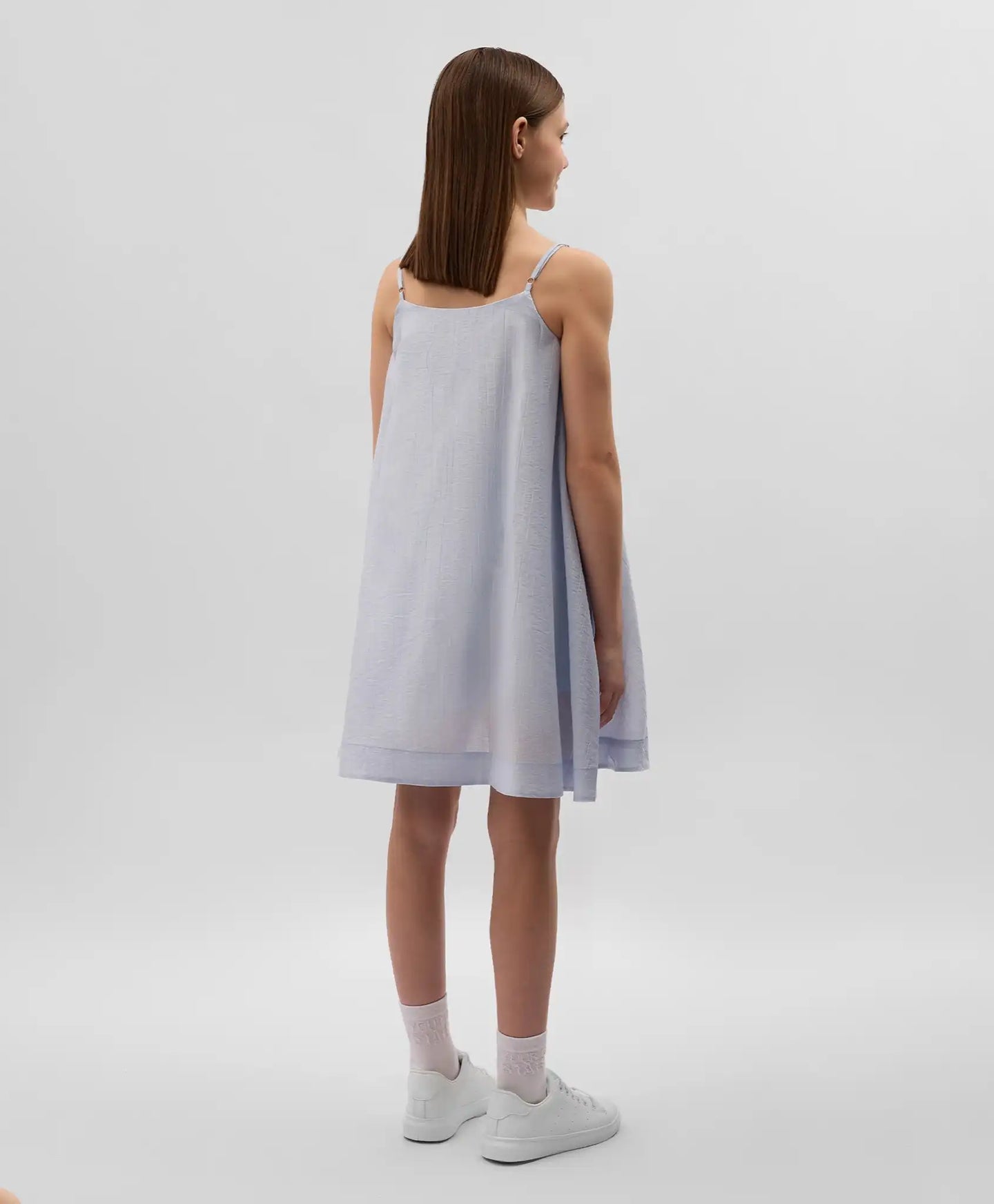 Sărafan pentru copii, albastru, cu siluetă trapez, din batistă, cu decor din paiete, Gulliver.