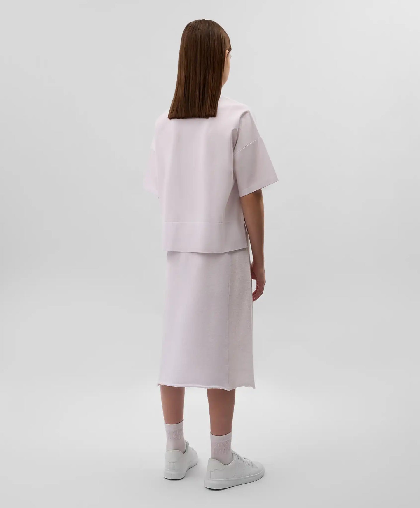 Fustă tricotată albă, cu talie medie și inserții reiate, Gulliver