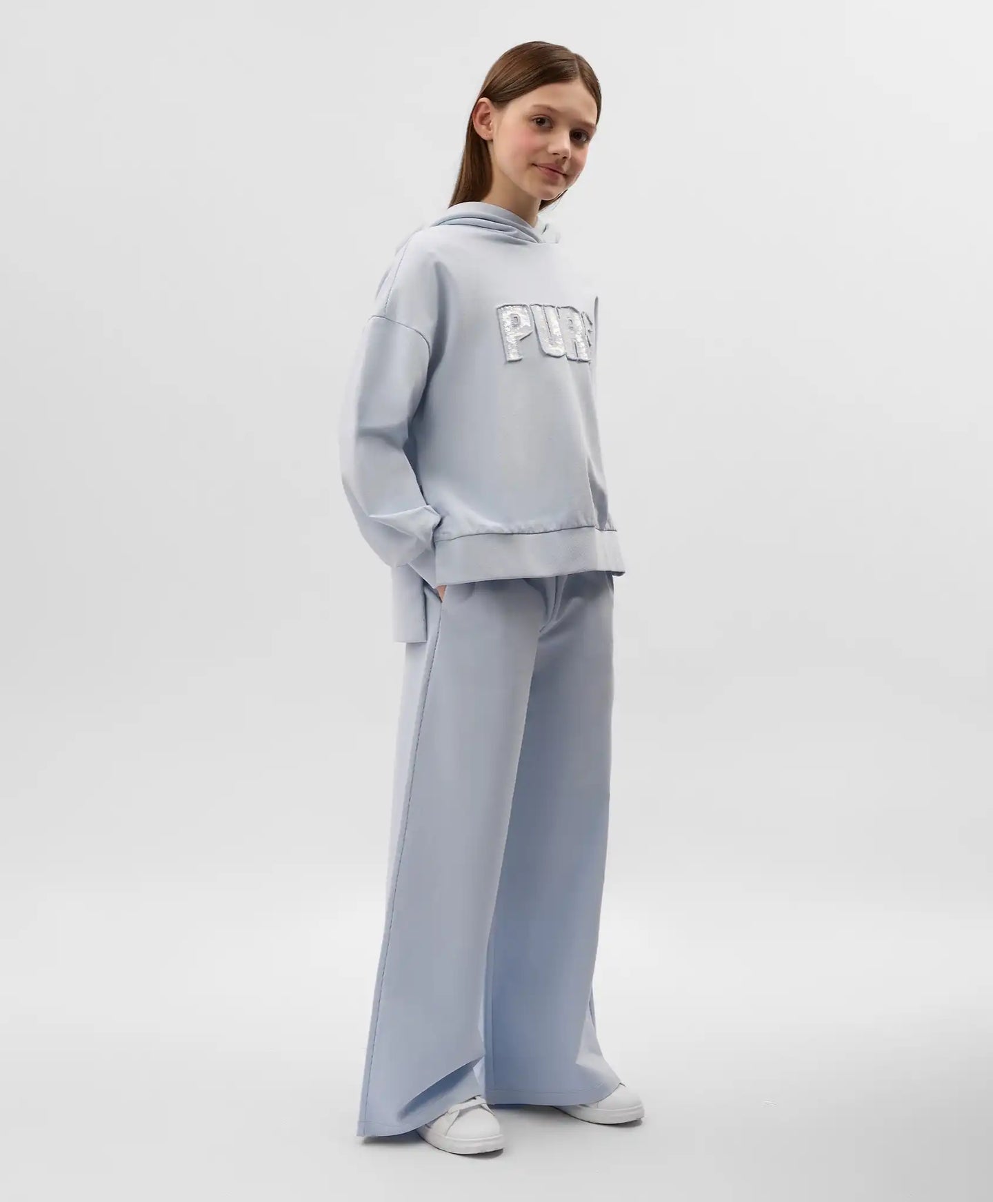 Pantaloni palazzo pentru fată, din footer, albaștri, Gulliver