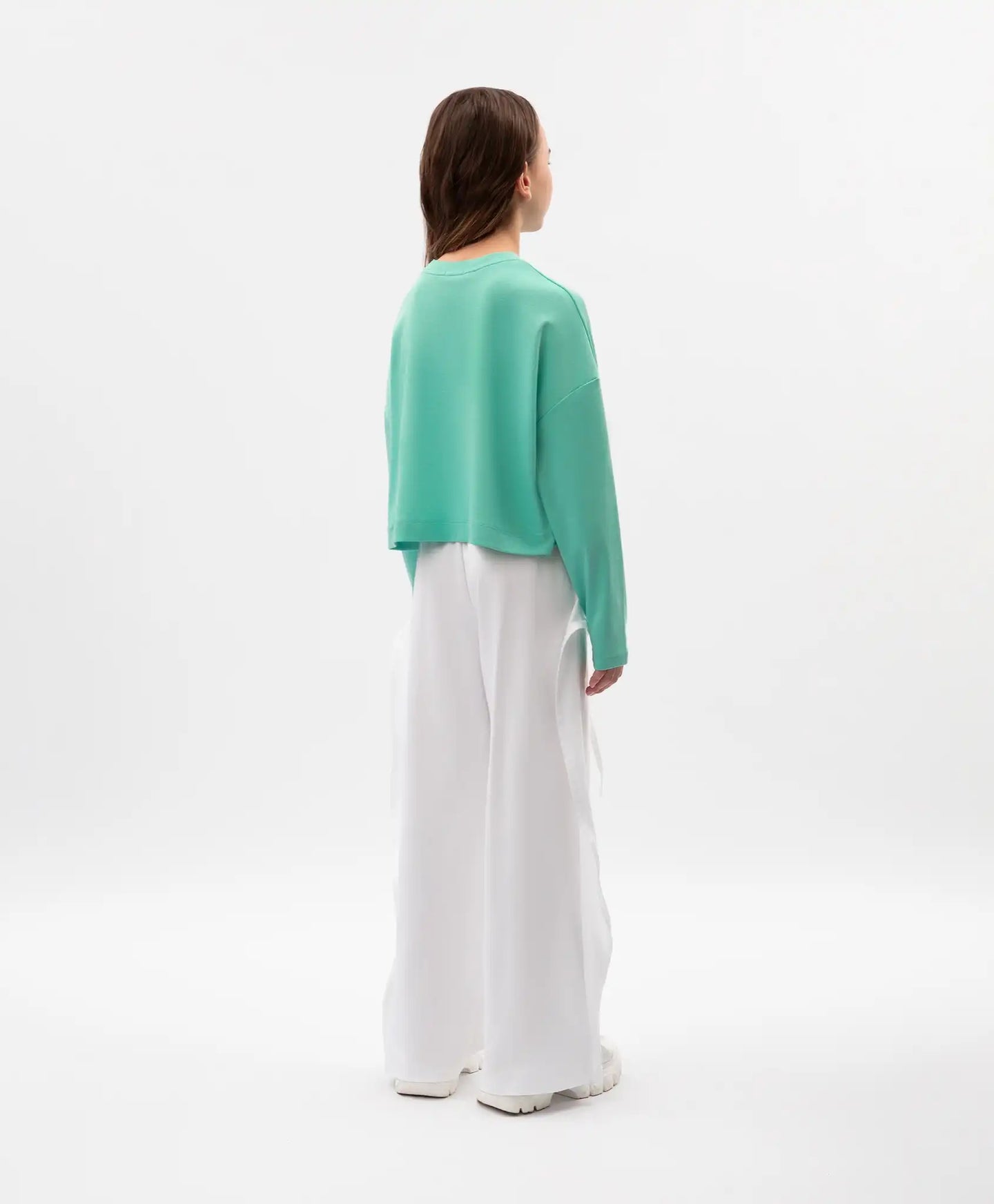 Pantaloni tip „tub” pentru fată, din tricot, cu detalii detașabile, albi, Gulliver