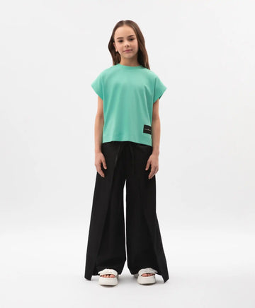 Pantaloni palazzo pentru fată, din satin, cu detalii detașabile, negri, Gulliver