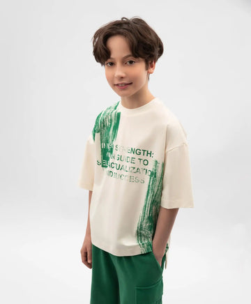 Tricou oversize pentru băiat, crem, cu imprimeu, Gulliver