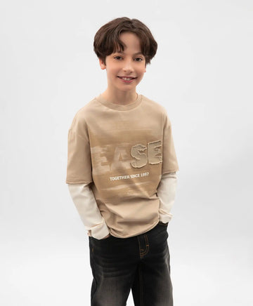 Longsleeve pentru băieți cu imitație de straturi bej Gulliver