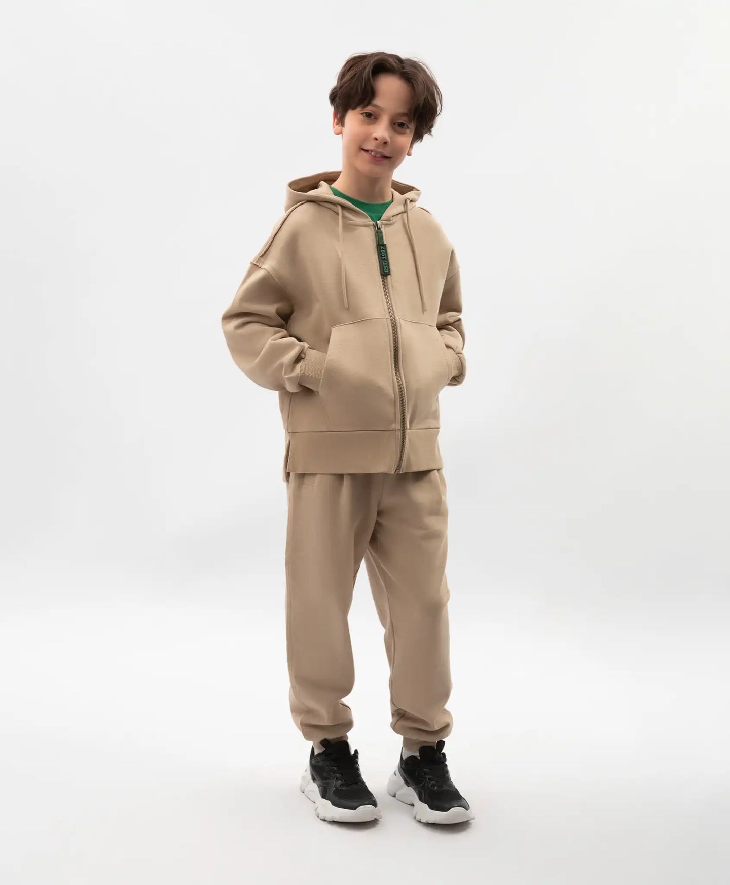 Hanorac deschis cu glugă pentru băieți din material de bumbac bej Gulliver