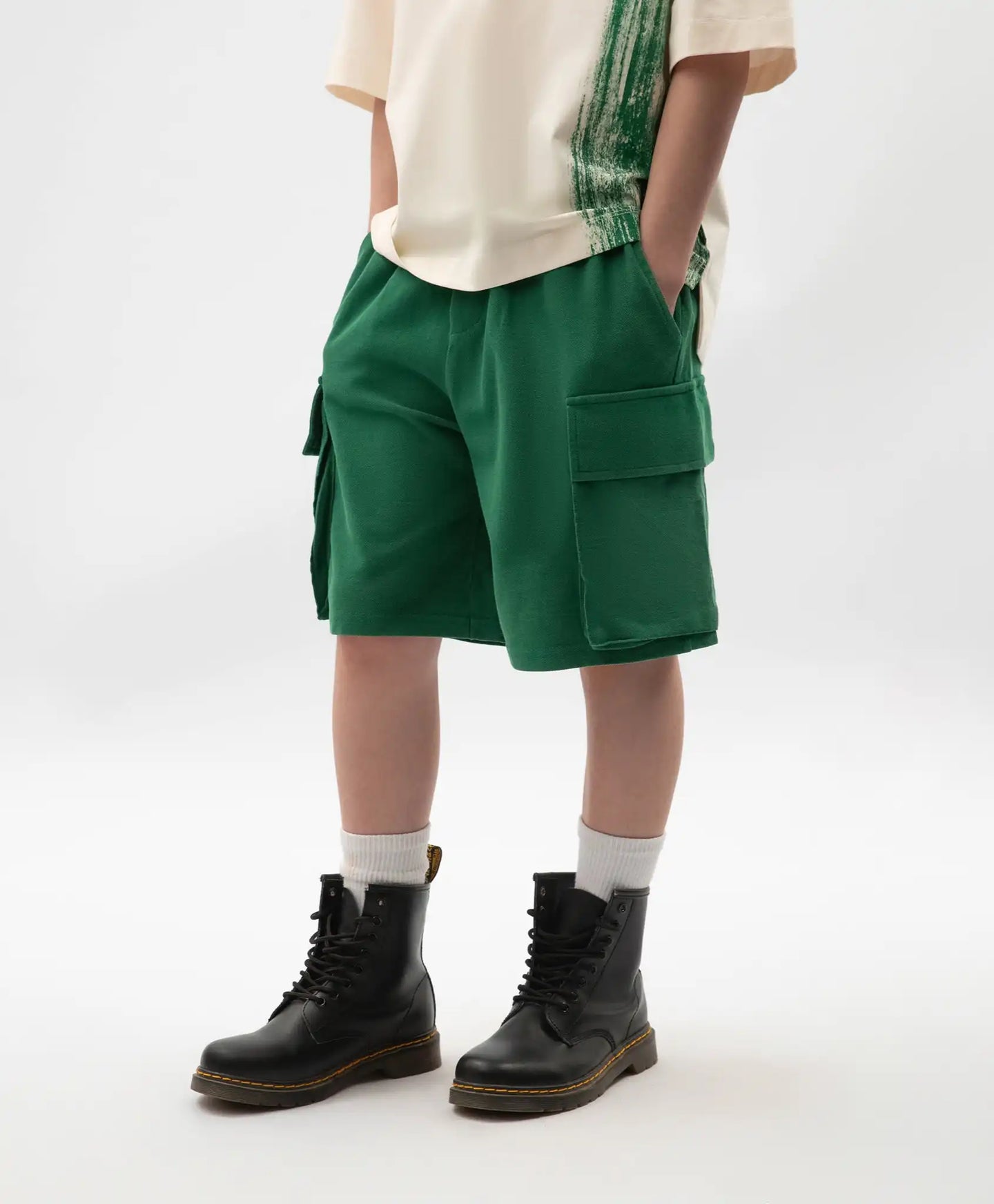 Pantaloni scurți pentru băiat, din tricot, cu buzunare cargo, verzi, Gulliver