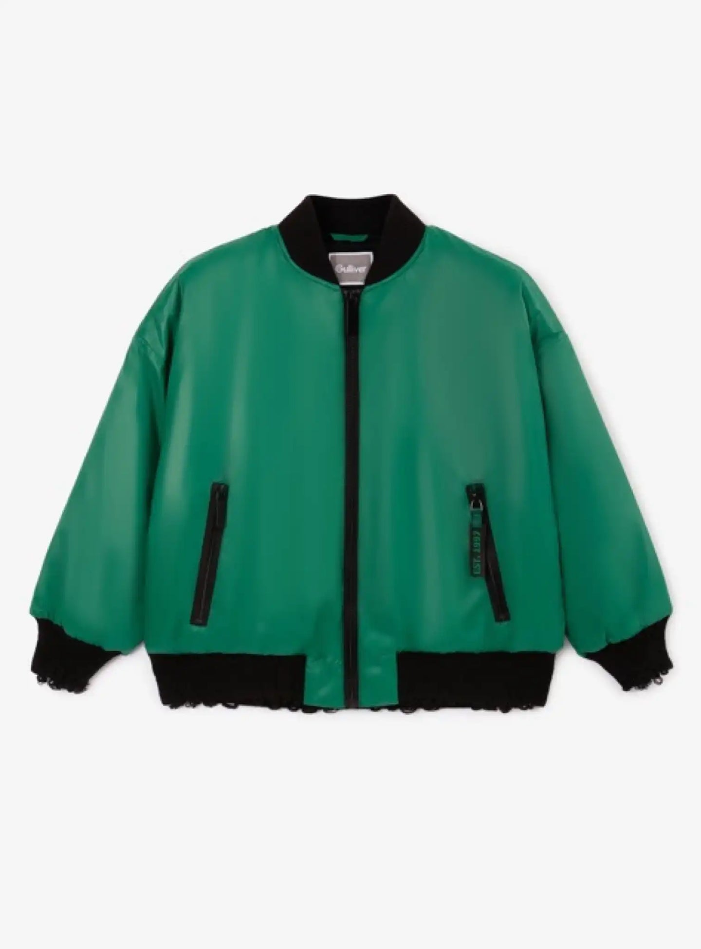 Geacă bomber căptușită pentru băiat din material impermeabil verde Gulliver
