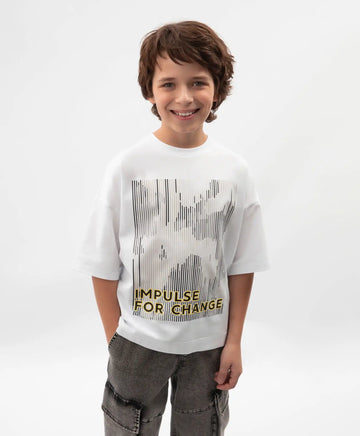 Tricou oversize pentru băiat, alb, cu imprimeu, Gulliver