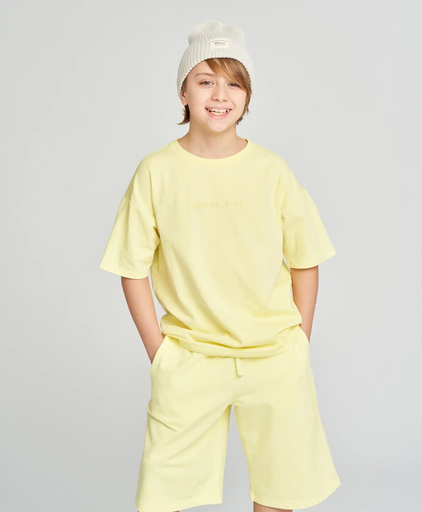 Tricou de bază pentru copii, galben, cu mânecă scurtă, Button Blue