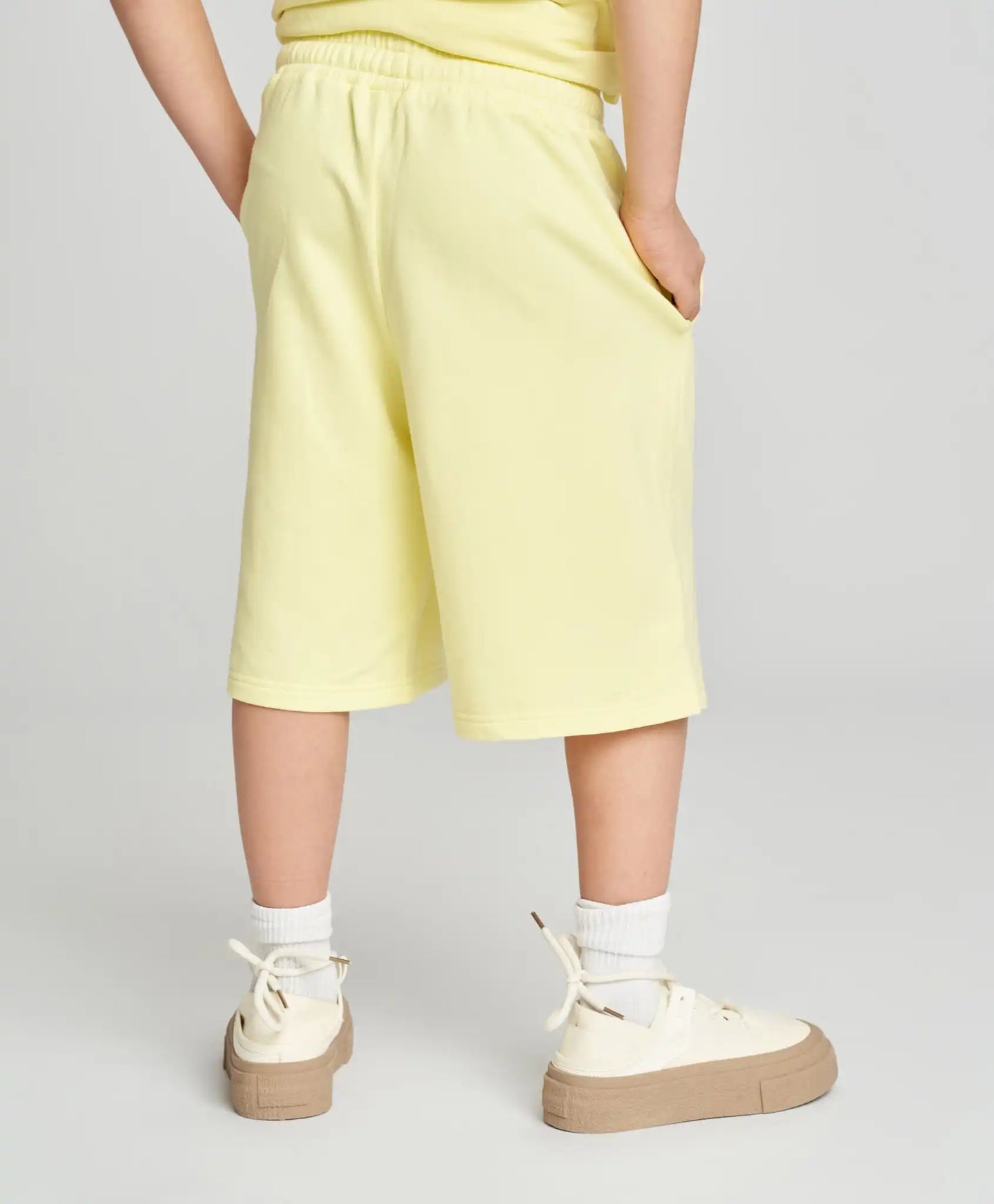 Pantaloni scurți drepți pentru copii, bazați, cu talie elastică, galbeni, Button Blue