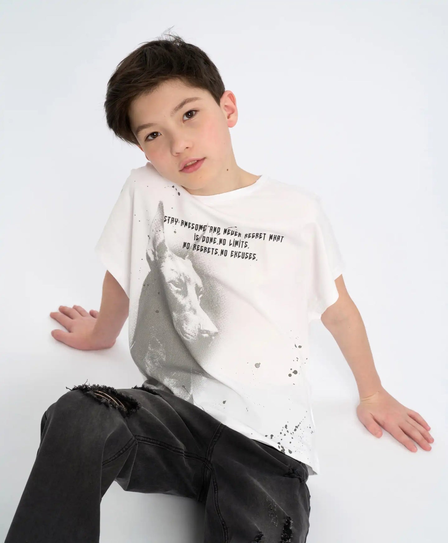 Tricou cu mânecă scurtă pentru băiat, alb, cu imprimeu, Button Blue