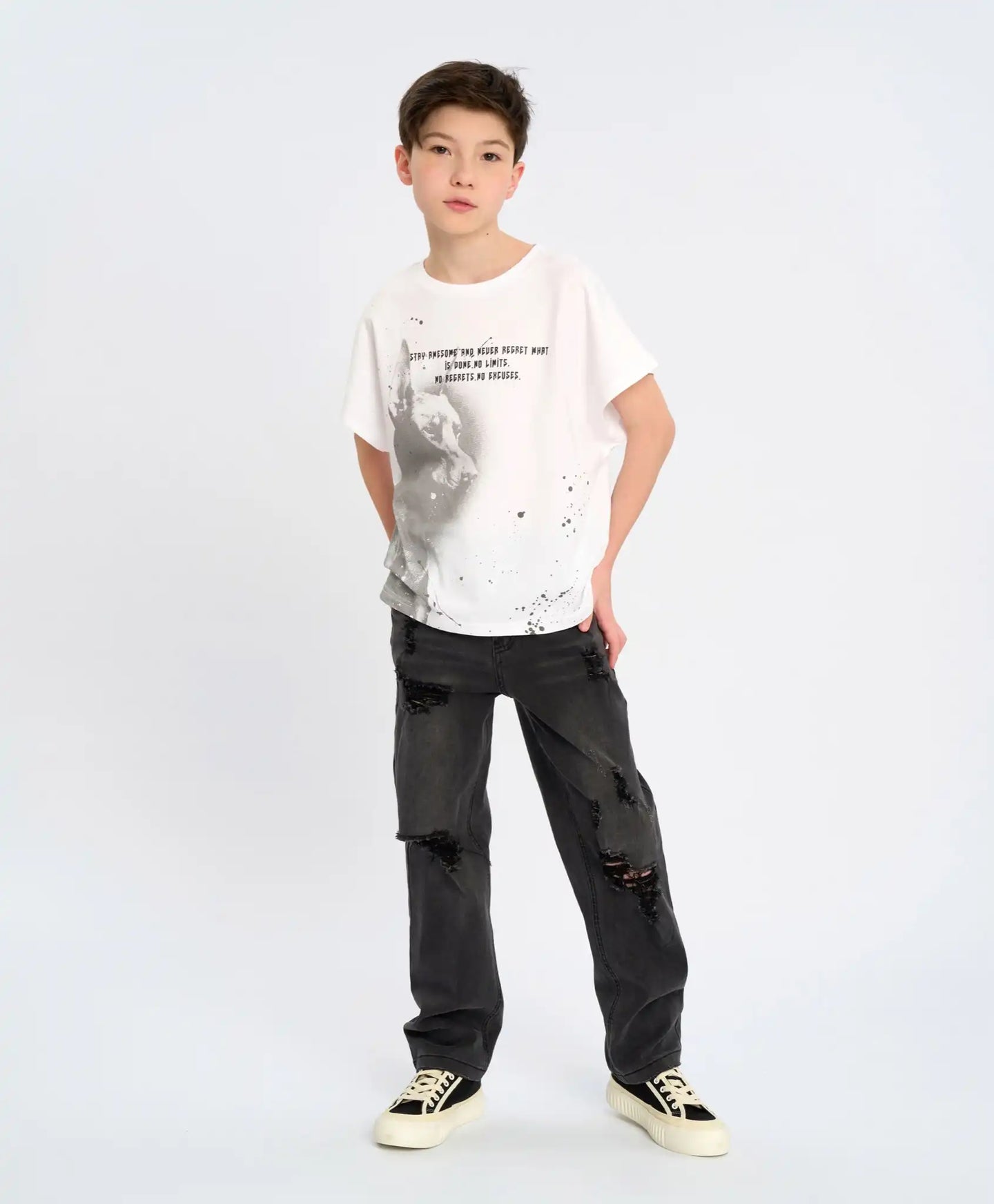 Tricou cu mânecă scurtă pentru băiat, alb, cu imprimeu, Button Blue