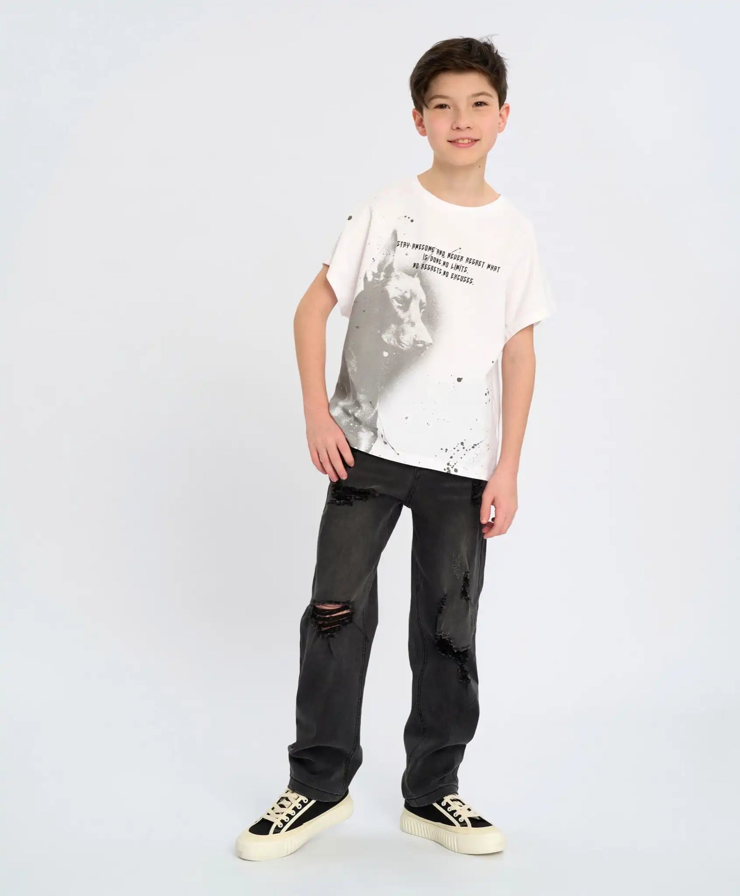 Tricou cu mânecă scurtă pentru băiat, alb, cu imprimeu, Button Blue