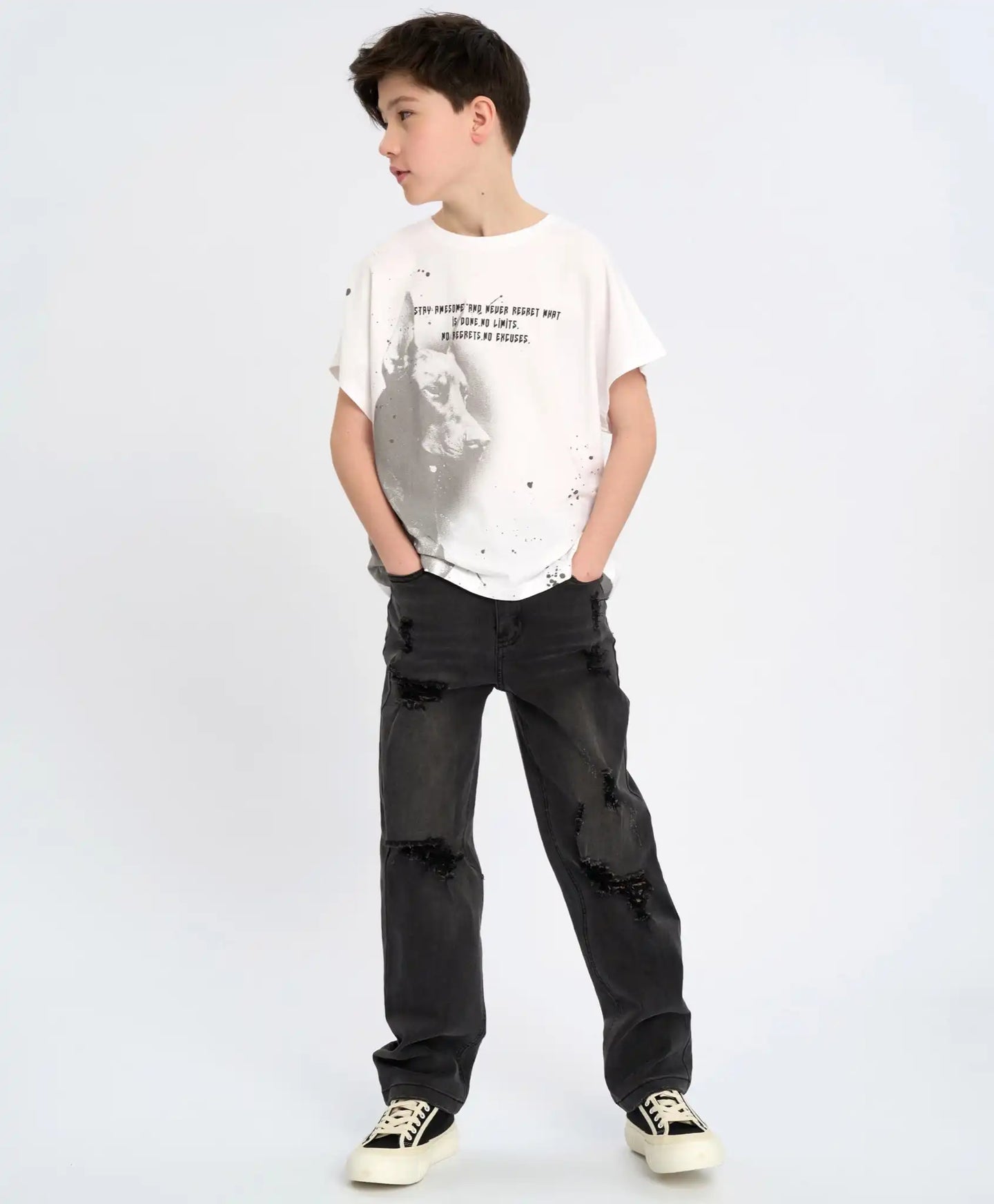 Tricou cu mânecă scurtă pentru băiat, alb, cu imprimeu, Button Blue