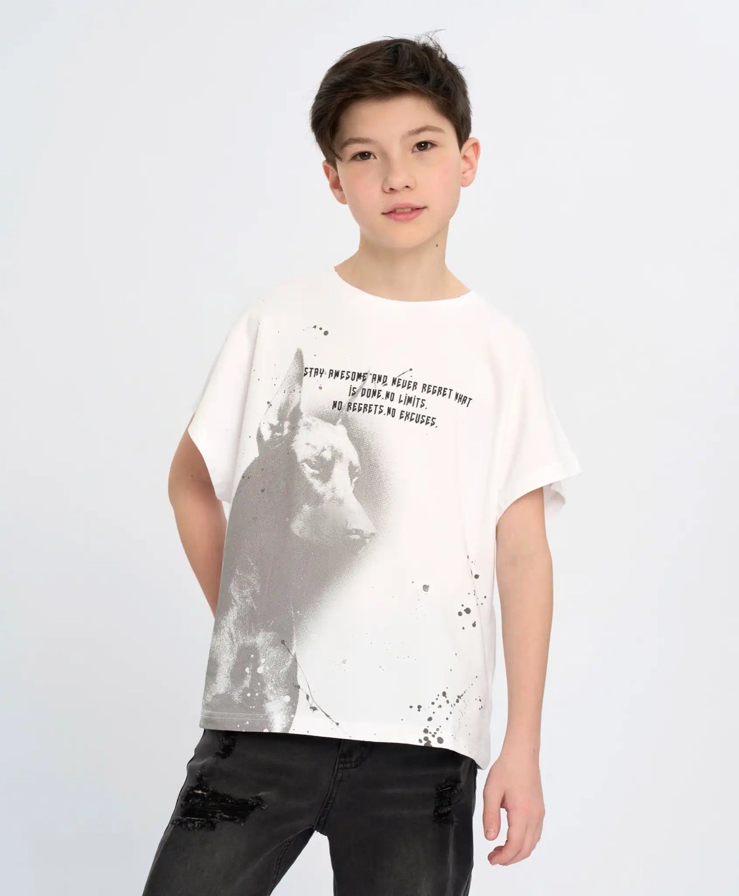 Tricou cu mânecă scurtă pentru băiat, alb, cu imprimeu, Button Blue