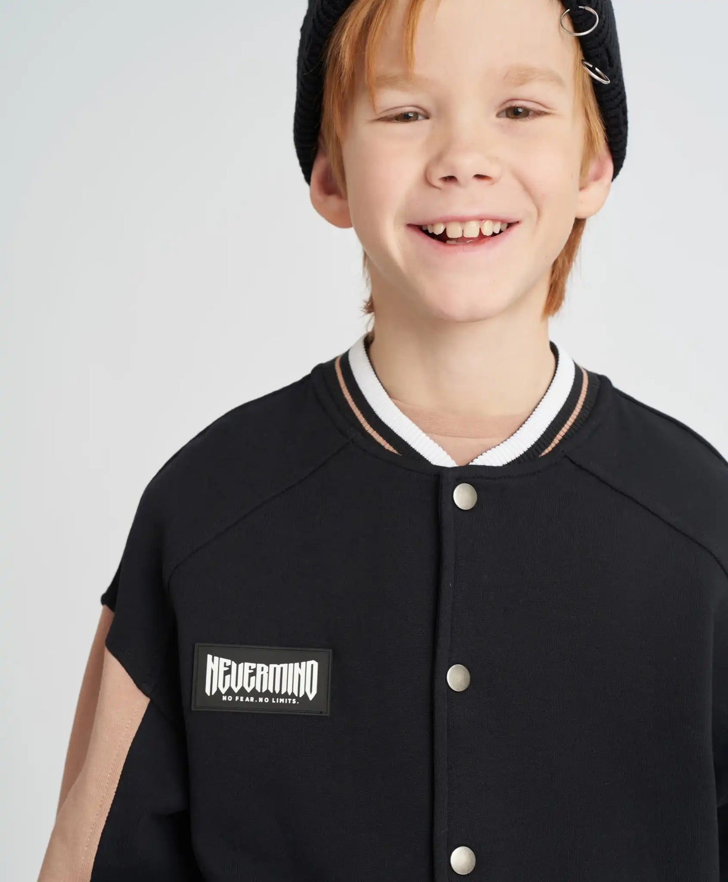 Bomber pentru copii oversized cu imprimeu negru Button Blue