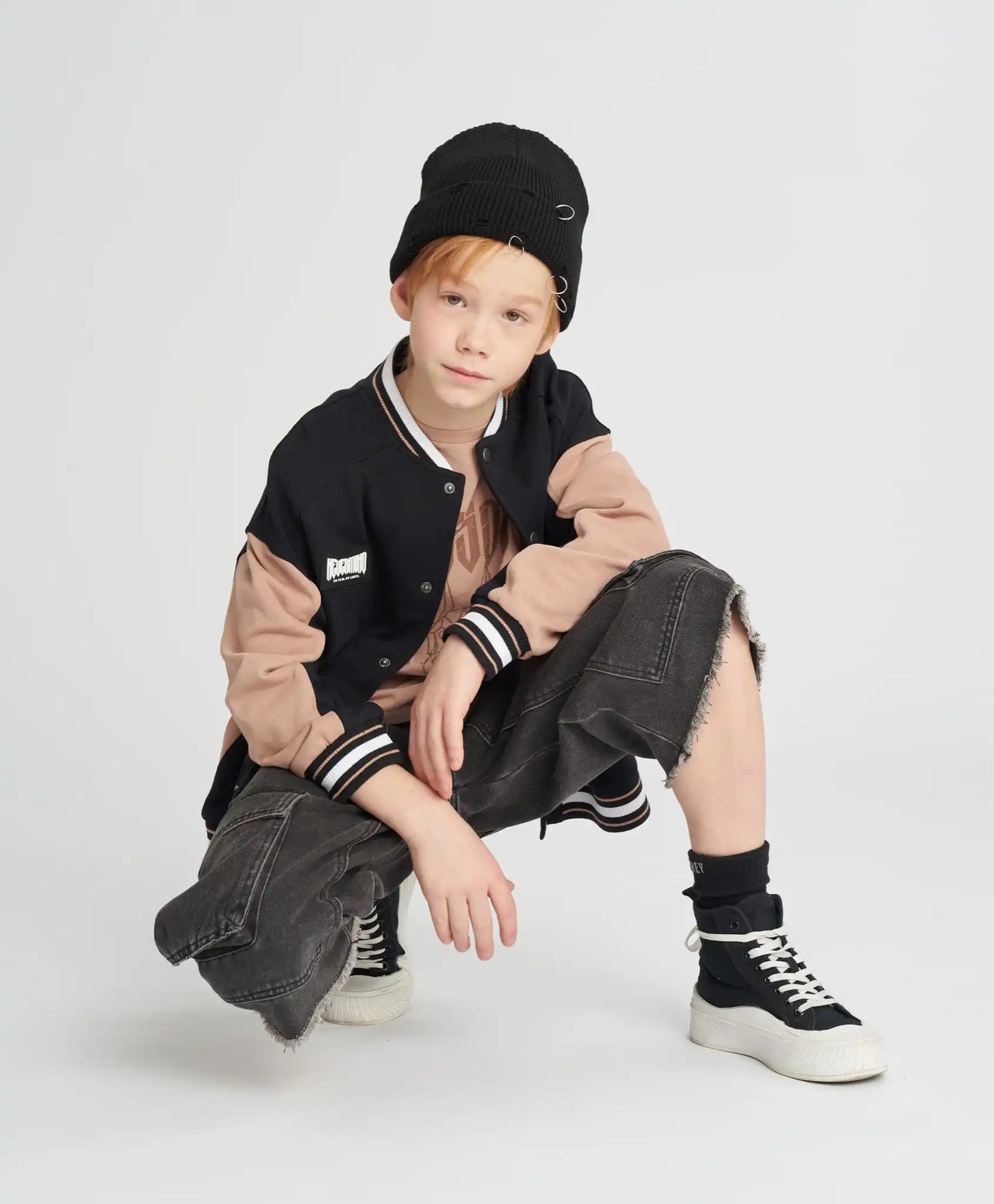 Bomber pentru copii oversized cu imprimeu negru Button Blue