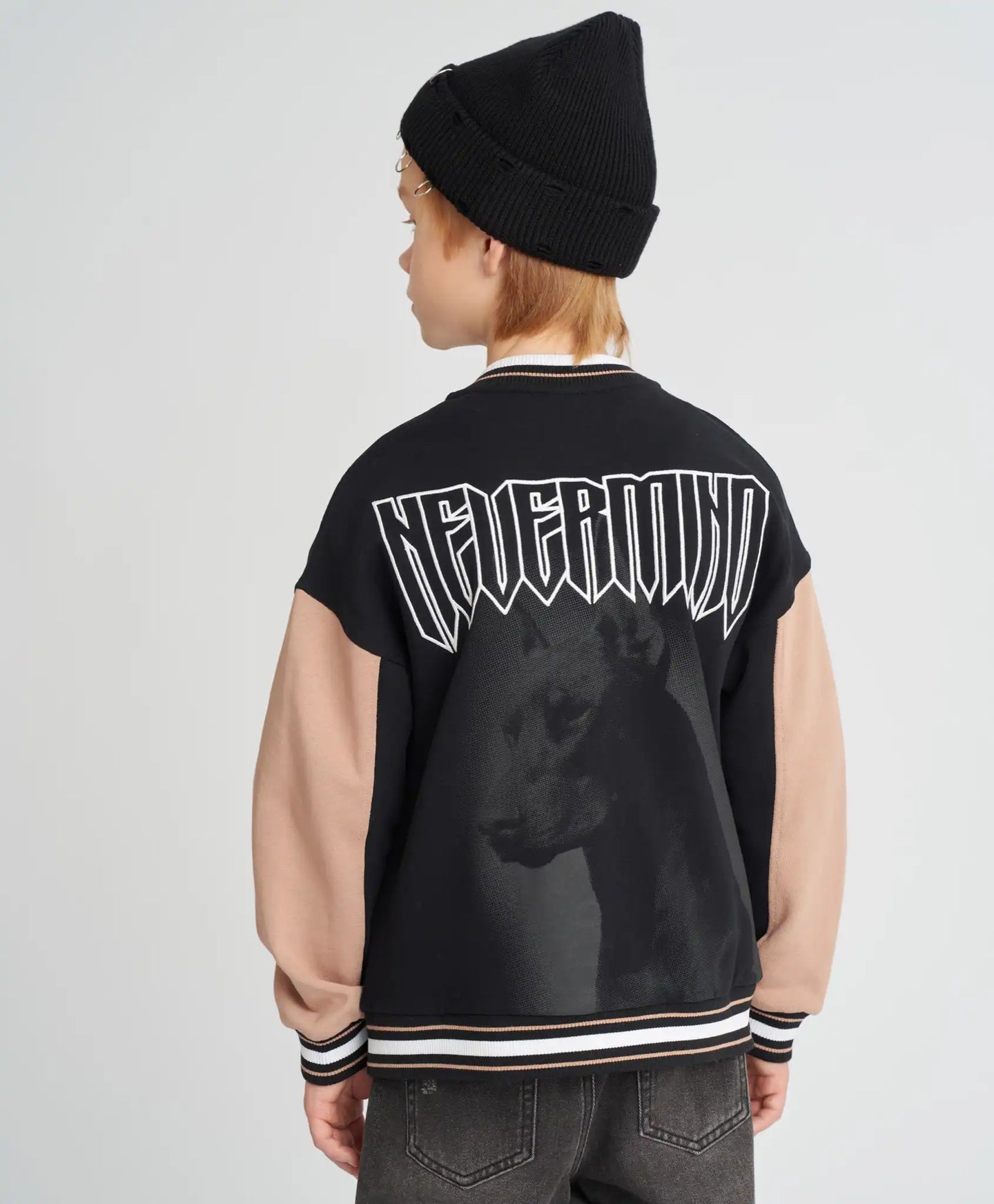 Bomber pentru copii oversized cu imprimeu negru Button Blue