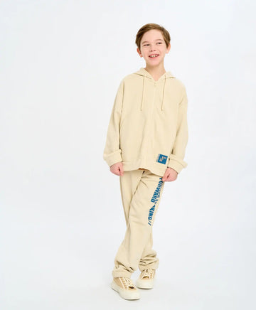 Hanorac cu fermoar, glugă și imprimeu alb-cremos pentru copii Button Blue