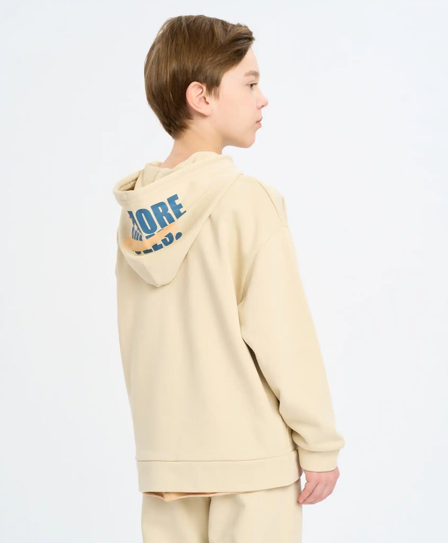 Hanorac cu fermoar, glugă și imprimeu alb-cremos pentru copii Button Blue