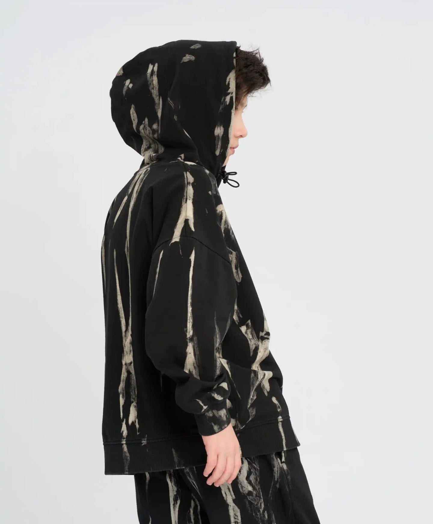 Hanorac pentru copii negru oversized cu glugă și efect tie-dye Button Blue