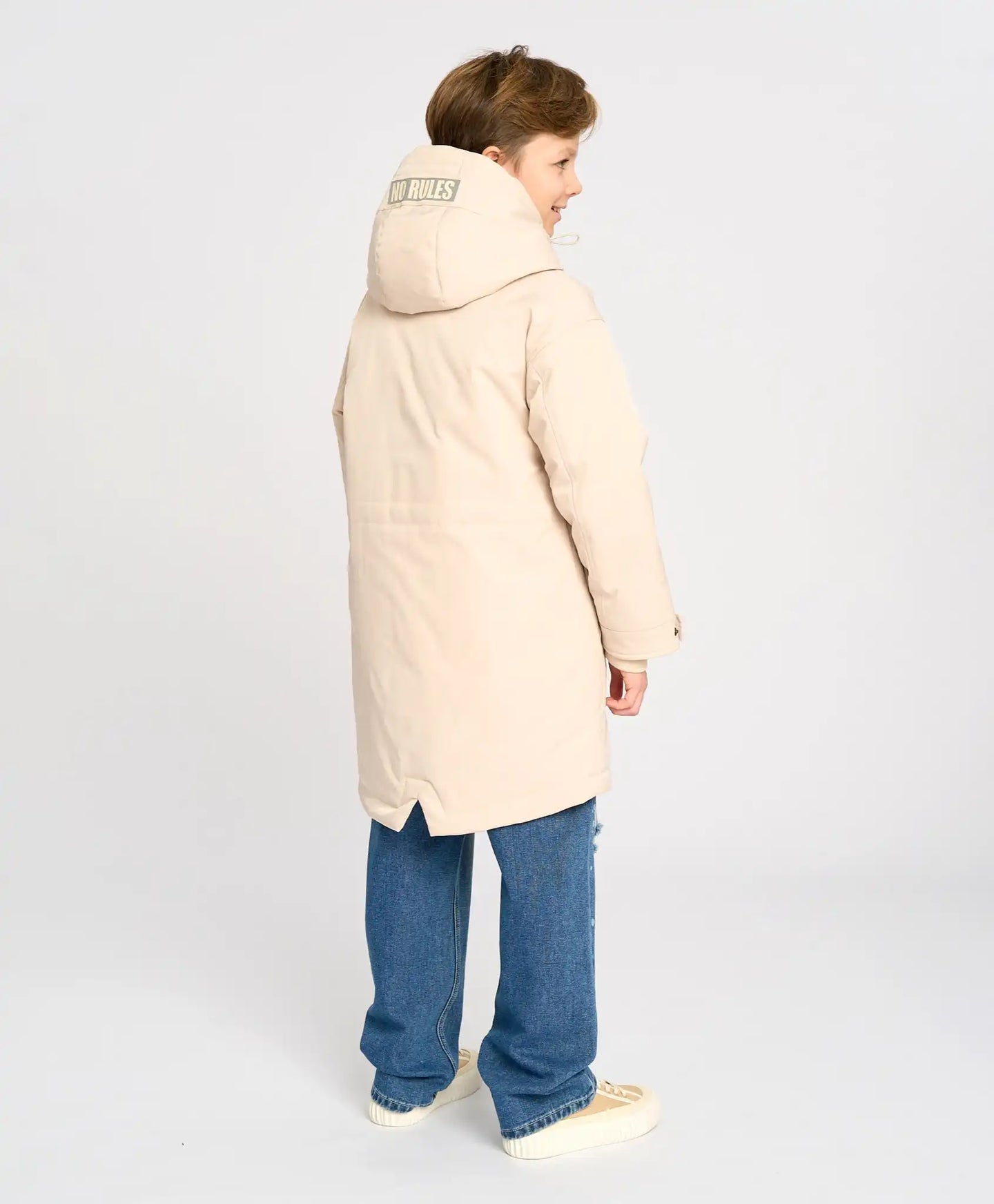 Parka pentru copii, sezon intermediar cu glugă, albă, Button Blue